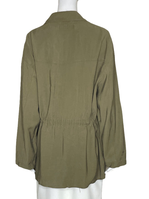 Blusa Zara Lino Botones Verde - Talla XL