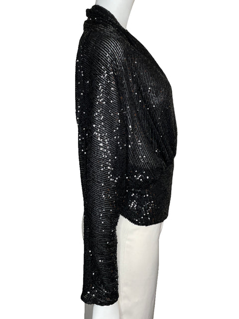 Blusa Zara Lentejuelas Manga Larga Negro-Talla S