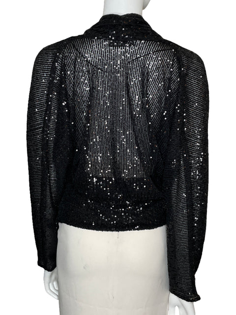 Blusa Zara Lentejuelas Manga Larga Negro-Talla S