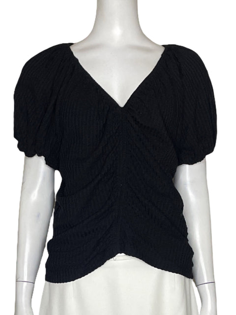 Blusa Loft Drapeado Mangas Puff Negro - Talla XL