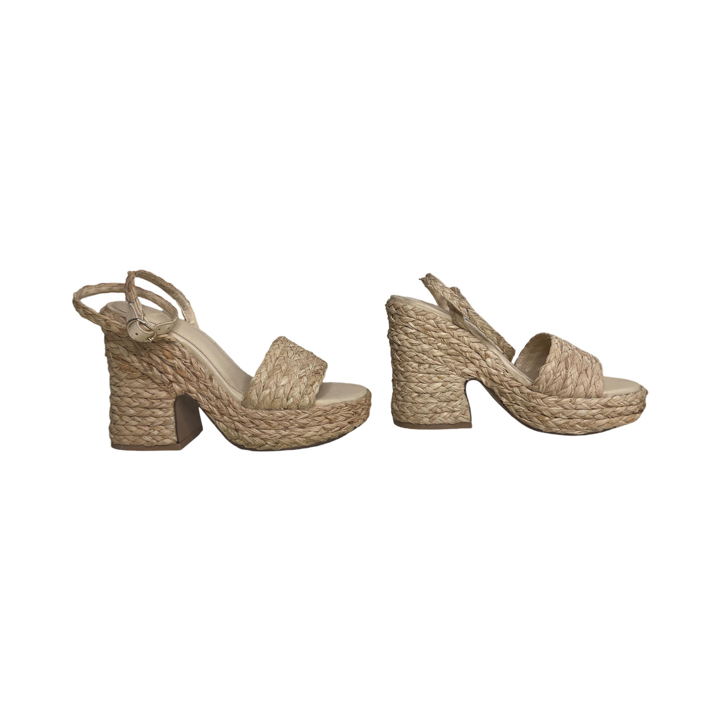 Sandalias MNG De Yute Tacón Beige - Talla 36