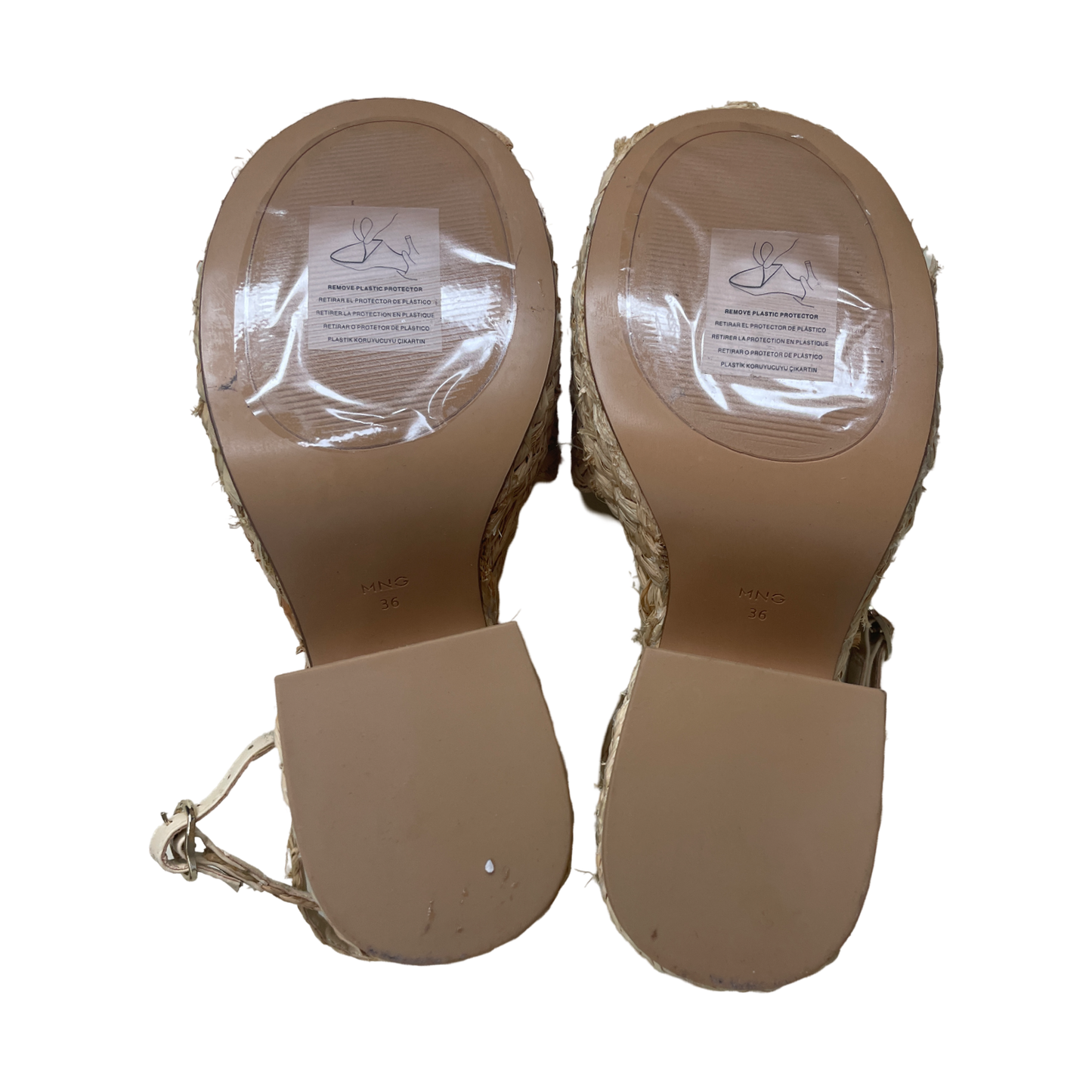 Sandalias MNG De Yute Tacón Beige - Talla 36