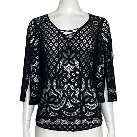 Blusa Roz & Ali Encaje Negro-Talla XS