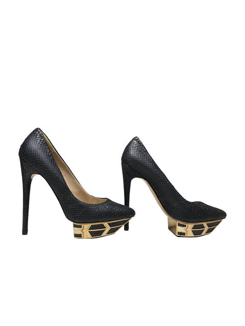 Calzado Ivy Kirzhner Piel De Serpiente Negro - Talla 8