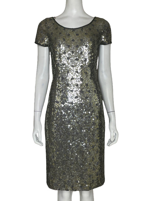 Vestido Carmen Marc Valvo Lentejuelas Gris - Talla M