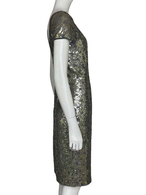 Vestido Carmen Marc Valvo Lentejuelas Gris - Talla M