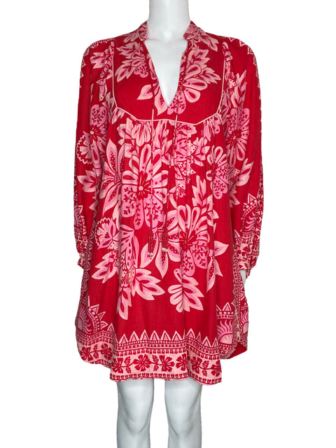 Vestido Farm Floral Manga Larga Rojo-Talla XS