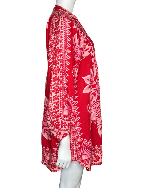 Vestido Farm Floral Manga Larga Rojo-Talla XS