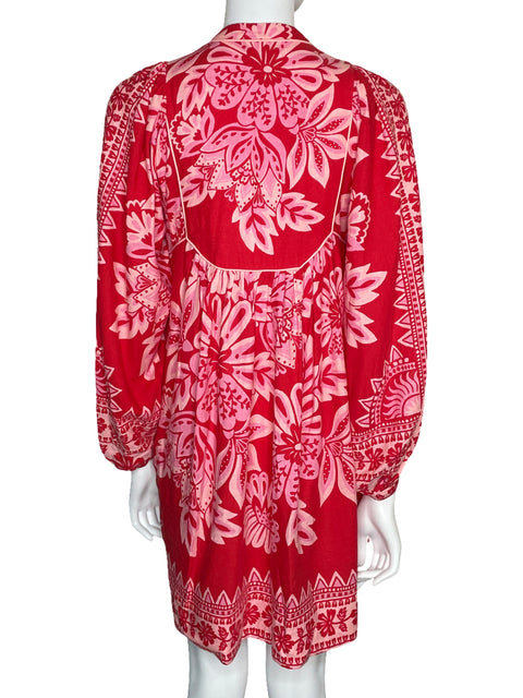 Vestido Farm Floral Manga Larga Rojo-Talla XS