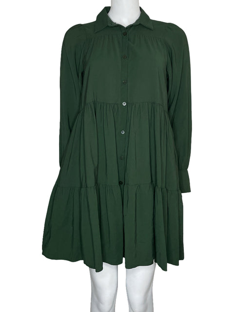 Vestido Zara Camisero Mini Verde-Talla XS