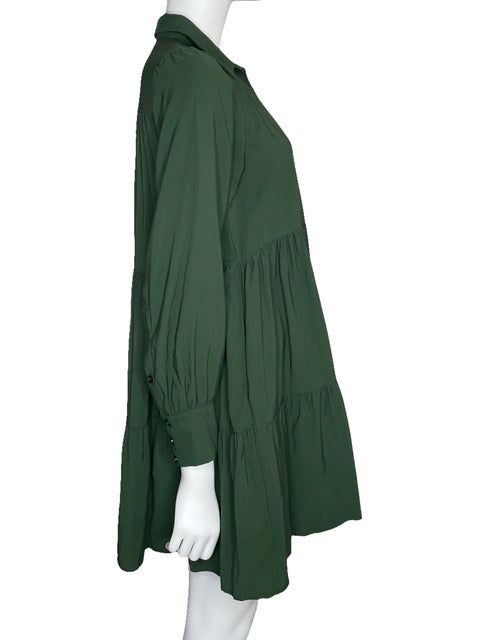 Vestido Zara Camisero Mini Verde-Talla XS