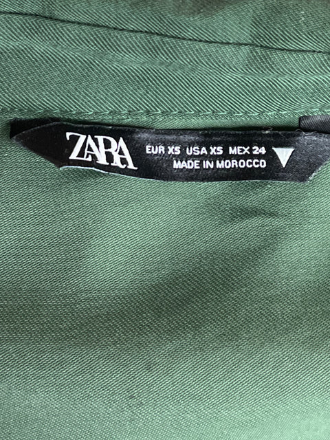 Vestido Zara Camisero Mini Verde-Talla XS