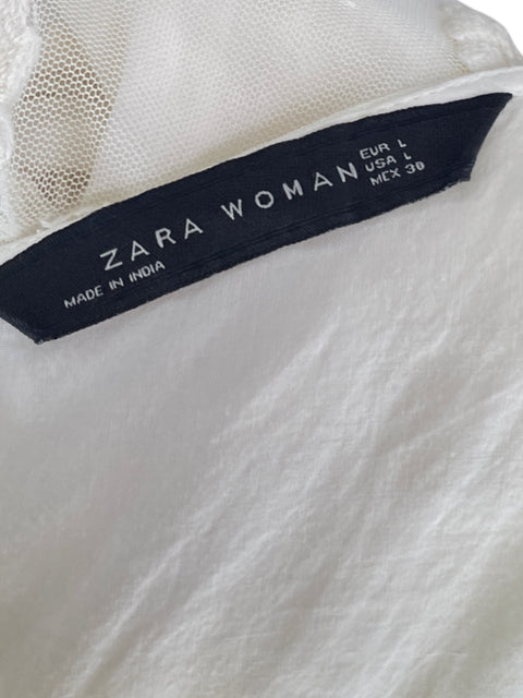 Vestido Zara Maxi Bordados Beige - Talla L