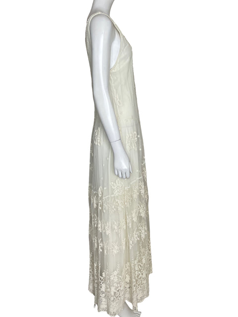 Vestido Zara Maxi Bordados Beige - Talla L
