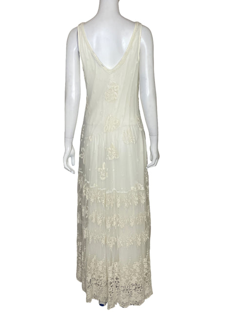Vestido Zara Maxi Bordados Beige - Talla L