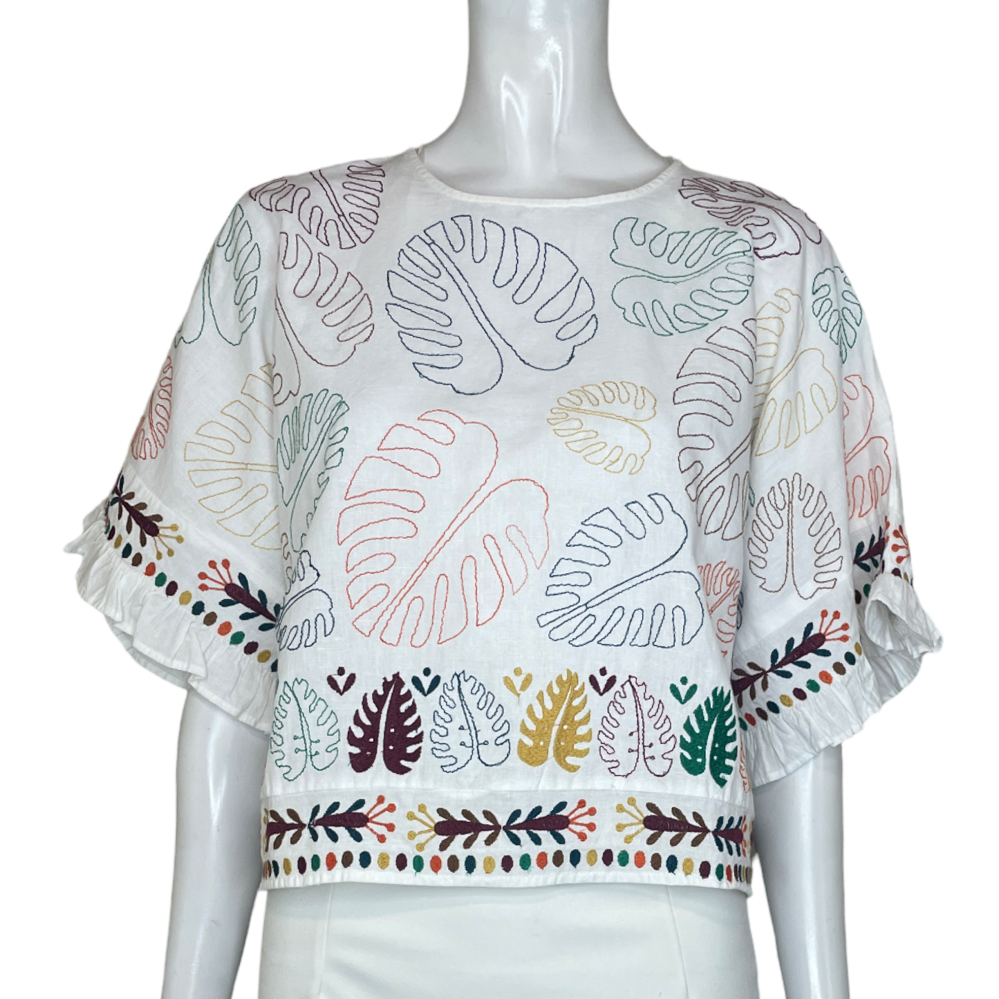 Blusa ZARA Boho Bordados Blanco - Talla XS