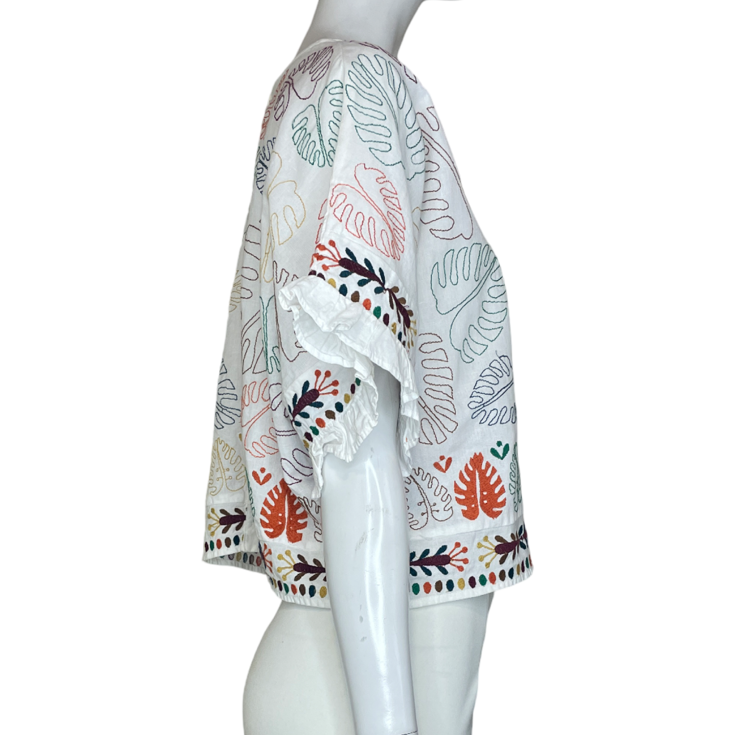 Blusa ZARA Boho Bordados Blanco - Talla XS