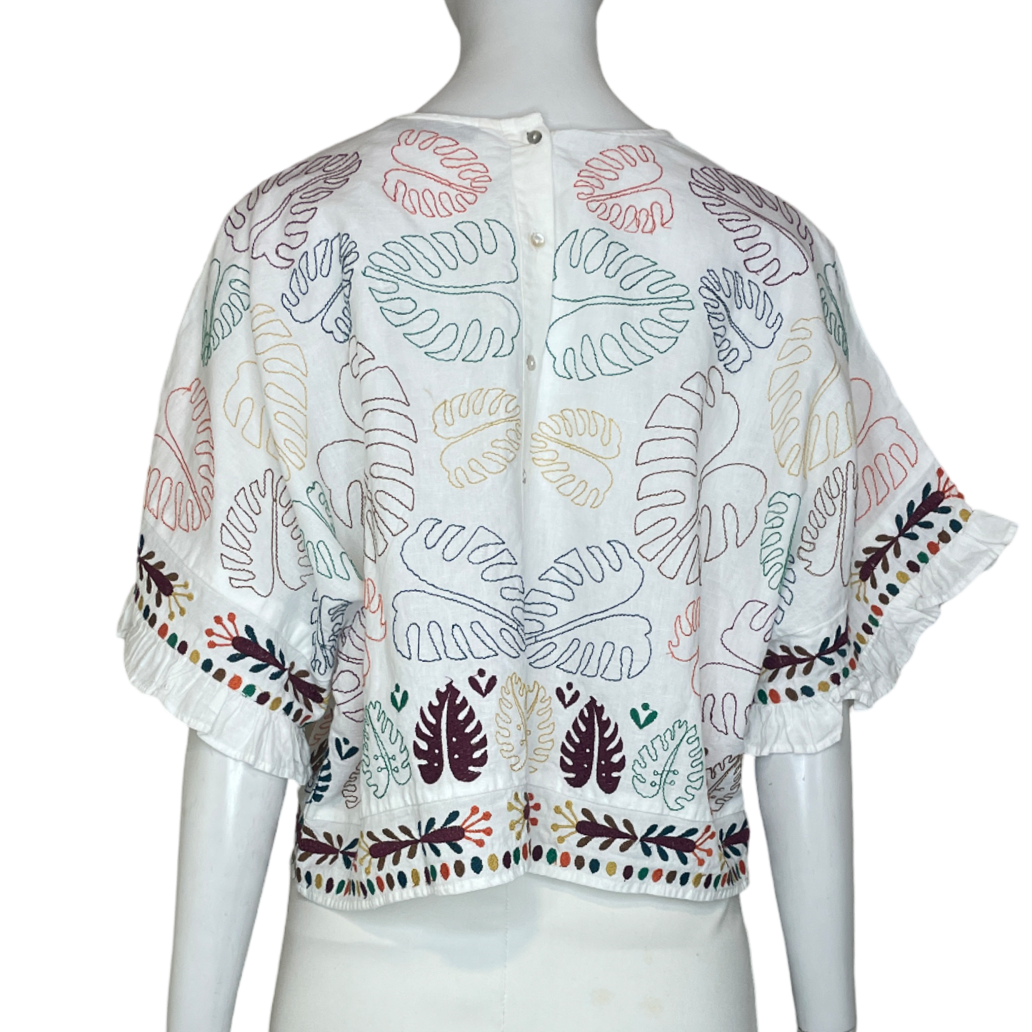 Blusa ZARA Boho Bordados Blanco - Talla XS