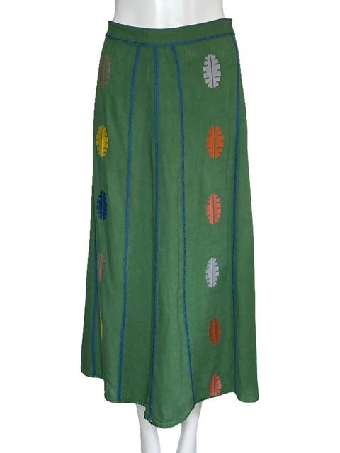 Falda Zara Bordada Midi Verde-Talla M