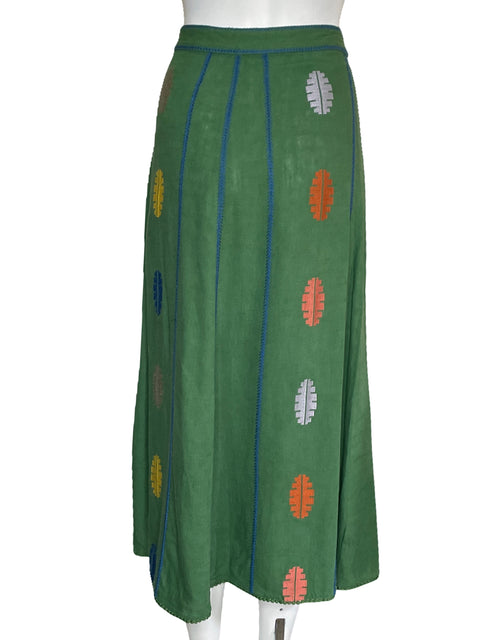 Falda Zara Bordada Midi Verde-Talla M