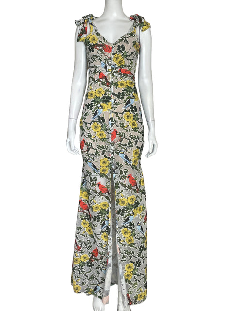 Vestido Carmen Steffens Tiras Flores Maxi Beige - Talla M