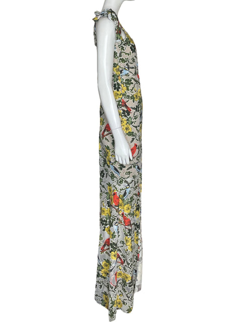 Vestido Carmen Steffens Tiras Flores Maxi Beige - Talla M