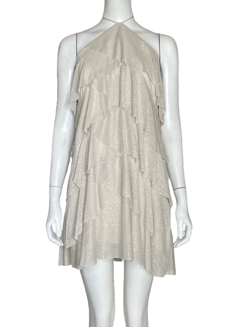Vestido Morgan & Co. Halter Brillante Beige - Talla 9