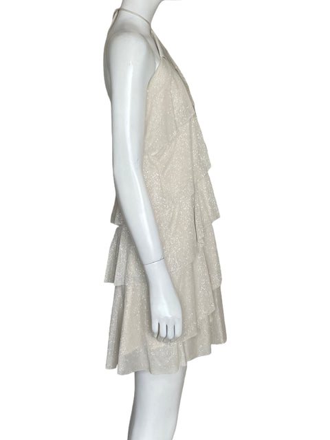 Vestido Morgan & Co. Halter Brillante Beige - Talla 9