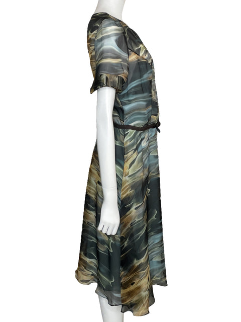 Vestido Carolina Herrera Midi Estampado Verde-Talla 12