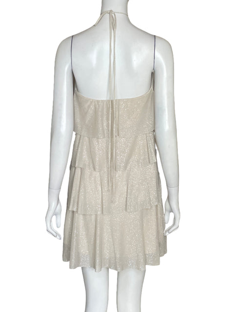 Vestido Morgan & Co. Halter Brillante Beige - Talla 9