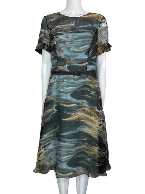 Vestido Carolina Herrera Midi Estampado Verde-Talla 12