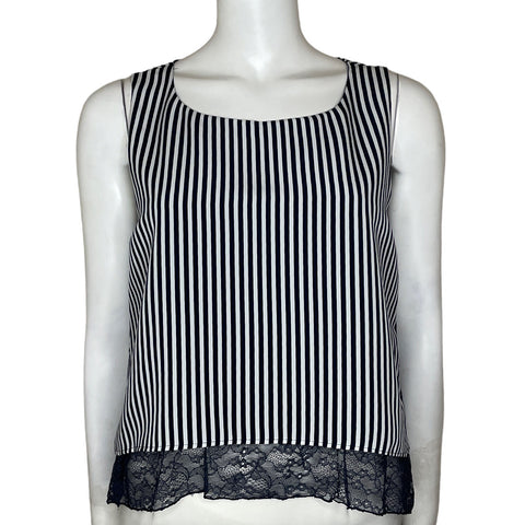 Blusa Zara Encaje Rayas Blanco-Talla S
