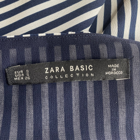 Blusa Zara Encaje Rayas Blanco-Talla S
