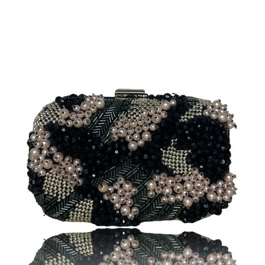 Cartera ZARA Clutch Perlas Brillante Negro - Talla S