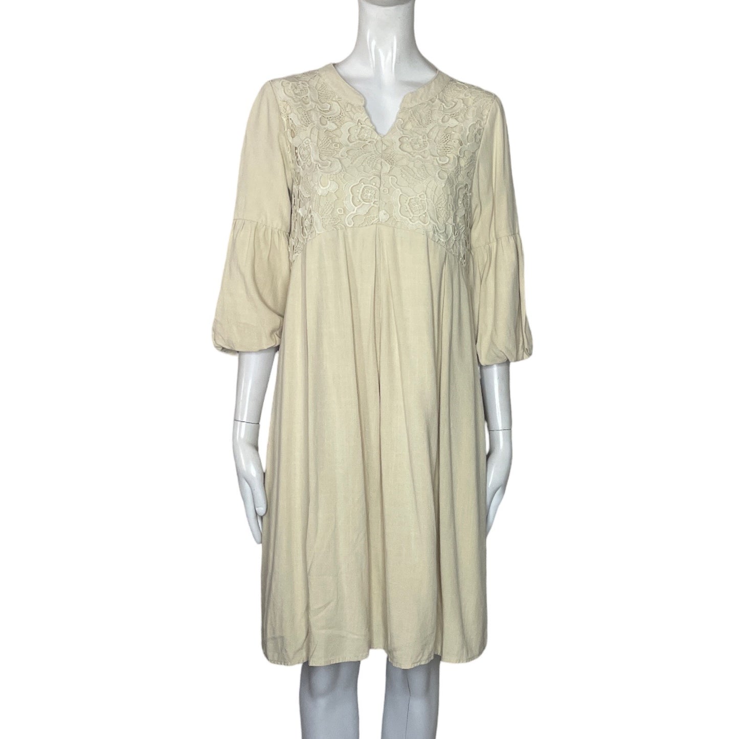 Vestido Hidden Alley Mangas Puff Beige-Talla S