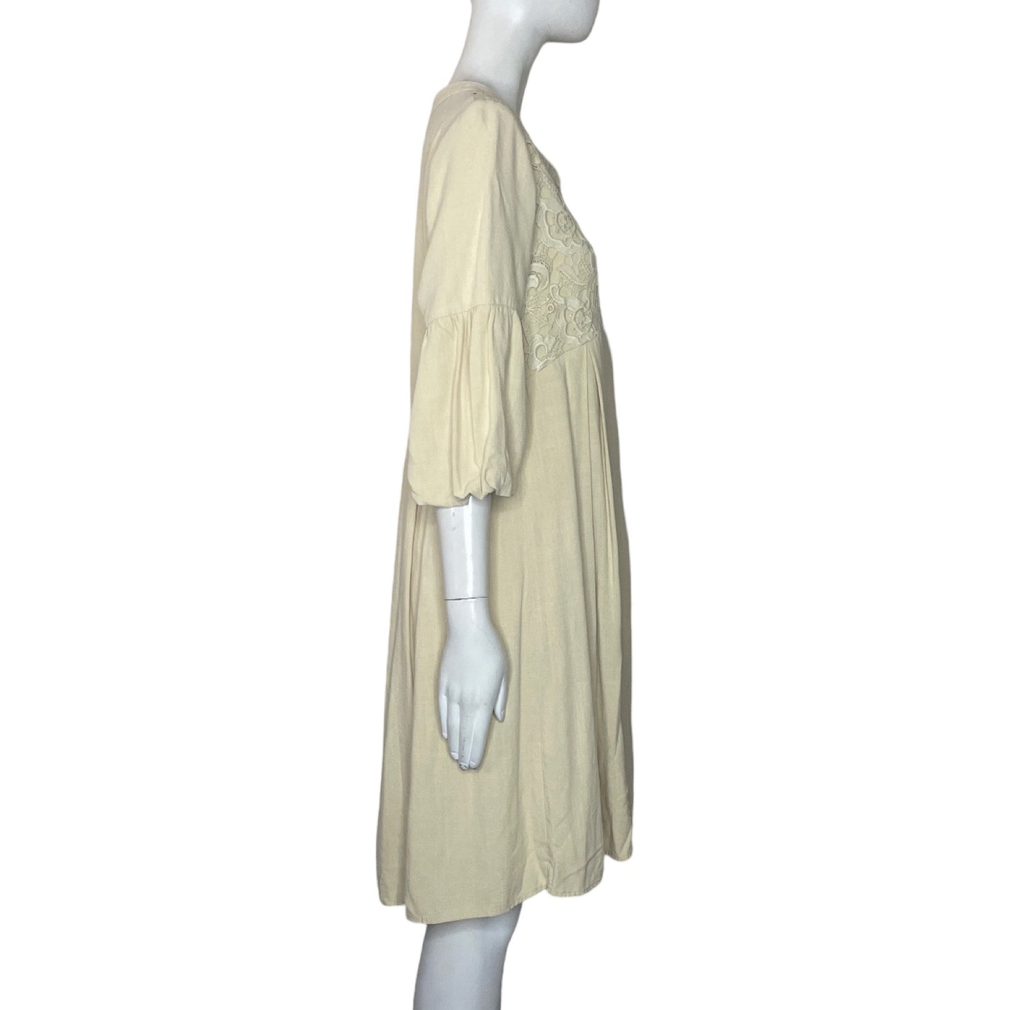 Vestido Hidden Alley Mangas Puff Beige-Talla S