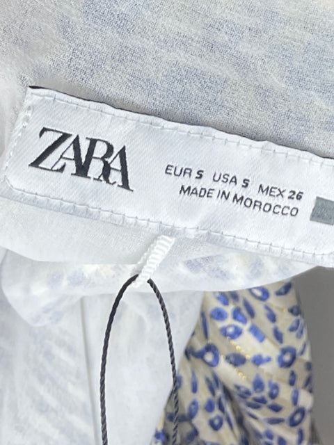 Blusa Zara  Líneas Estampado Blanco - Talla S