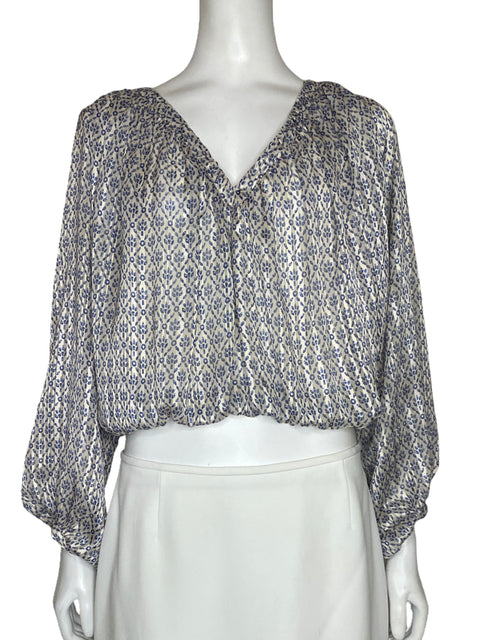 Blusa Zara  Líneas Estampado Blanco - Talla S