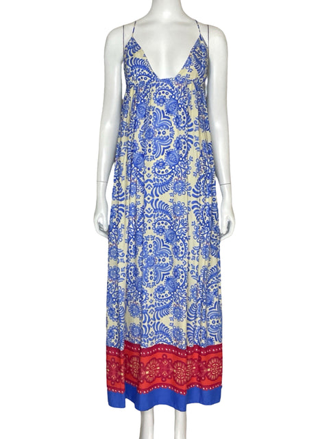 Vestido Zara Fluido Estampado Azul-Talla S