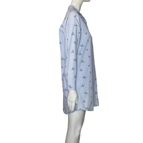 Camisa Divided Rayas Flores Azul-Talla 34