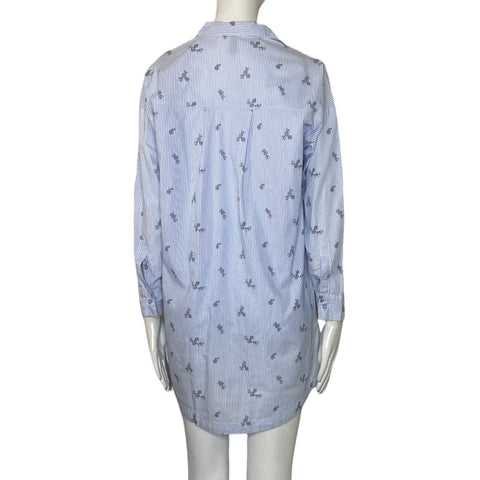 Camisa Divided Rayas Flores Azul-Talla 34