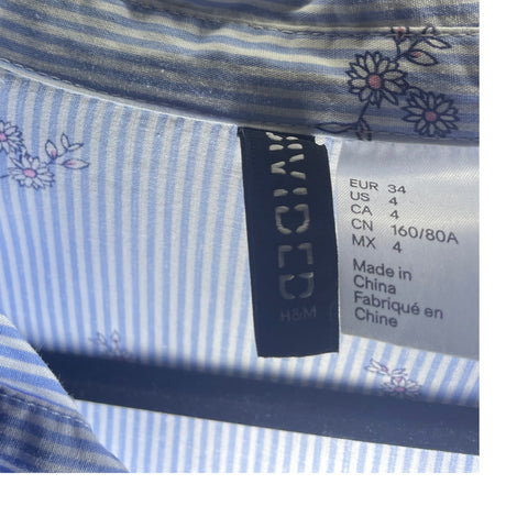 Camisa Divided Rayas Flores Azul-Talla 34