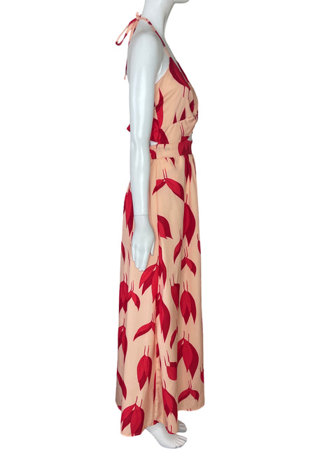 Vestido Boral Hojas Halter Rosado-Talla S