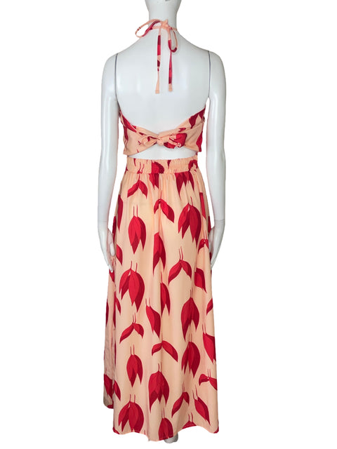 Vestido Boral Hojas Halter Rosado-Talla S