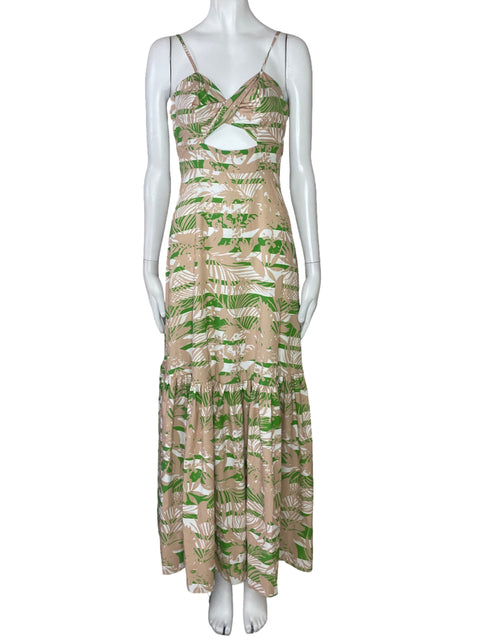 Vestido Pink Culture Hojas Tiras Beige-Talla M