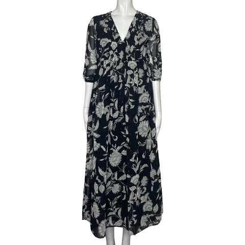 Vestido Primark Fluido Flores Negro-Talla 4