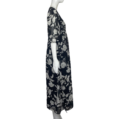 Vestido Primark Fluido Flores Negro-Talla 4