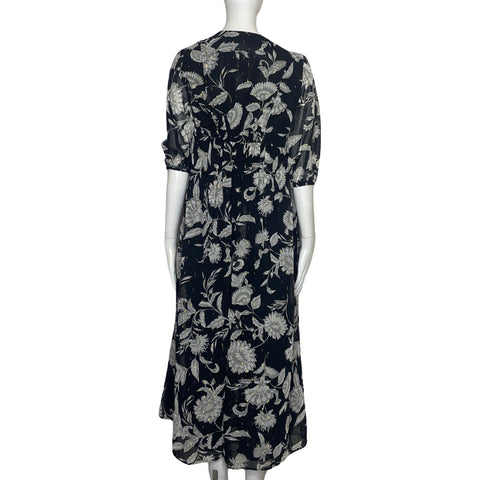 Vestido Primark Fluido Flores Negro-Talla 4