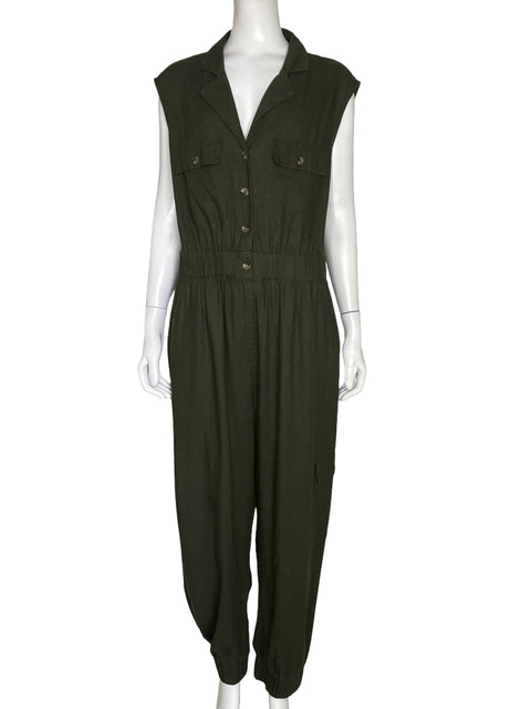 Mono Zara Lino Sin Mangas Verde - Talla L