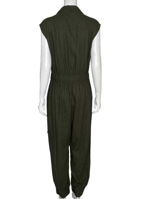 Mono Zara Lino Sin Mangas Verde - Talla L